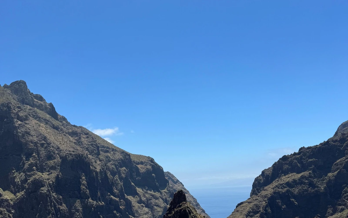 The steep walls of the Masca gorge opening towards the sea